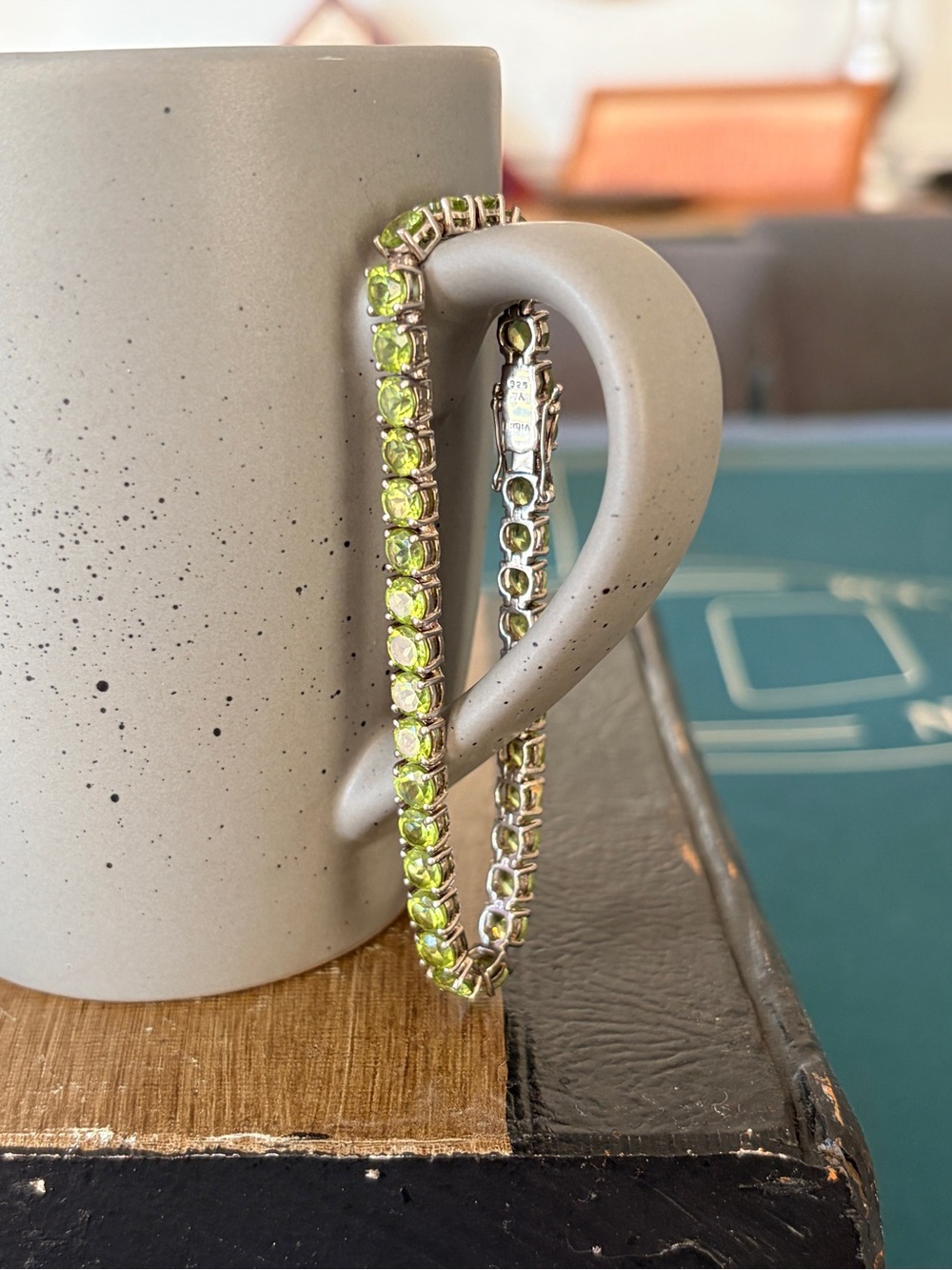 Natural peridot sterling silver tennis bracelet